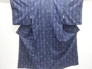 アンティーク　縞に抽象模様織り出し手織り紬着物